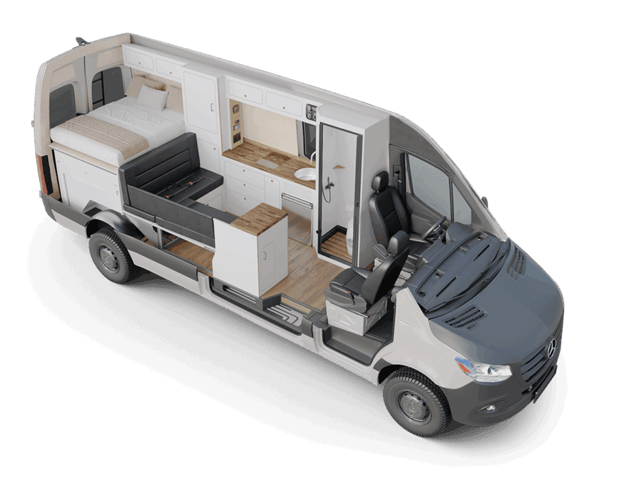Camper van turn-key layout render