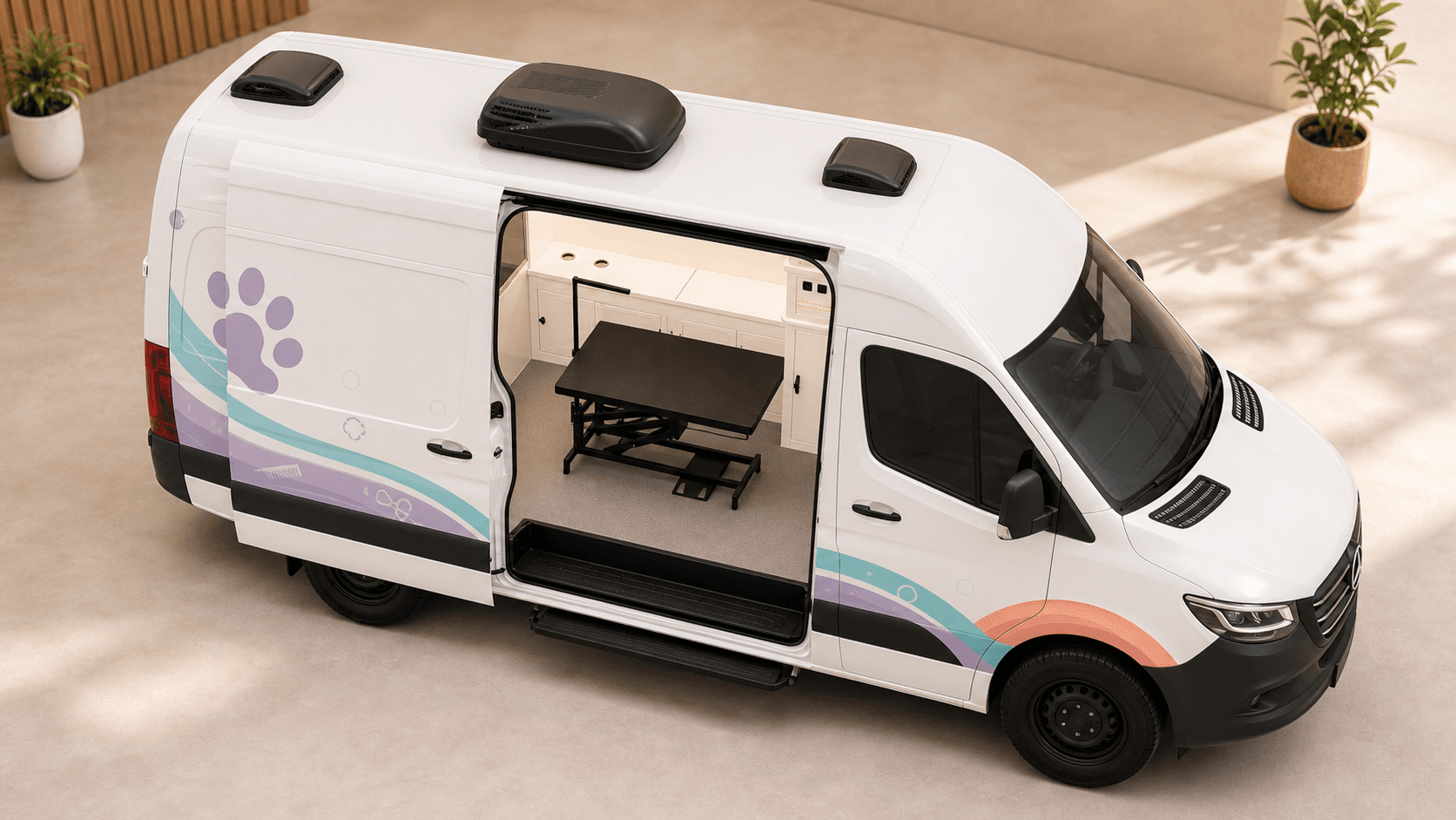 Spring Le Tour mobile grooming van white-background product overview